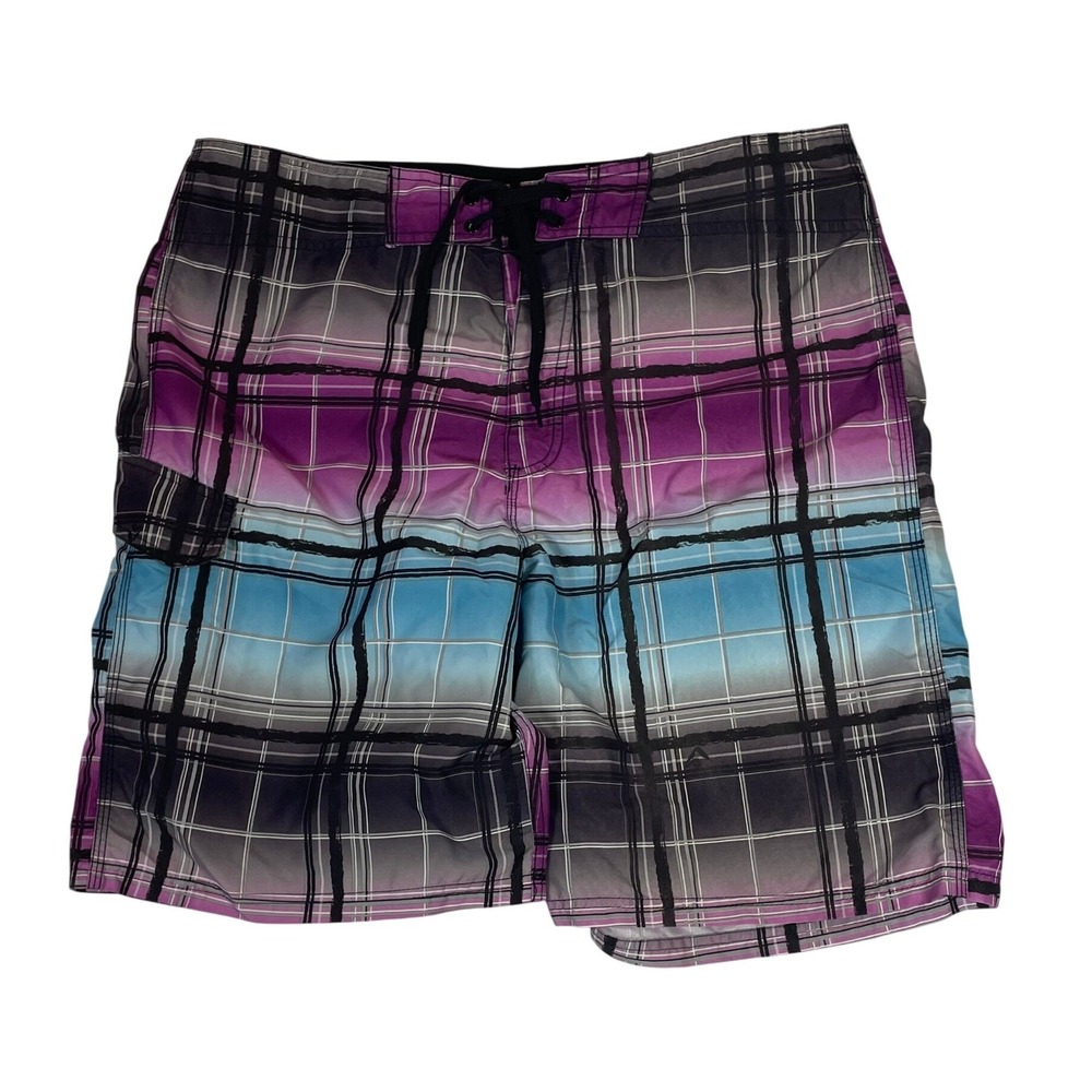 Kanu‎ Surf Plaid Board Shorts Men's Size 36 Purple Blue Black Swim Trunks - Picture 8 of 9